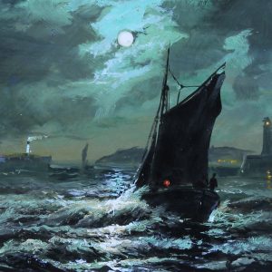 Walter Meegan. "Moonlit Scarborough". Oil Painting Marine.