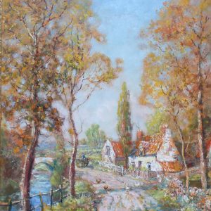 John Falconar Slater "The Farmstead" . Large oil painting landscape.