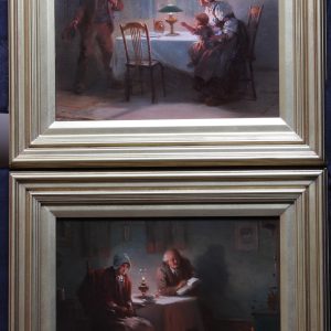 Alexander Rosell. "The Dining Table" & "Evening". Good Interior Oil Painting. A Pair.