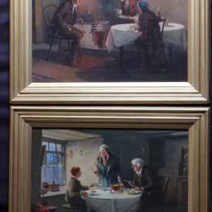 Alexander Rosell. "Tea Time" & "By The Fireside". Good Interior Oil Painting. A Pair.