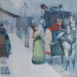 Albert Ludovici Jnr . "Taking A Cab, Paris". Genre Watercolour.