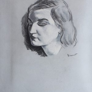 Jacob Kramer. "Muriel Metcalfe". Portrait Ink Watercolour Drawing.