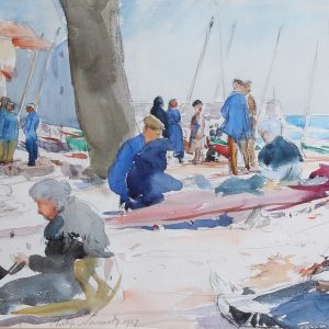 Philip Naviasky. "Mending the Nets". Watercolour Coastal Marine. .