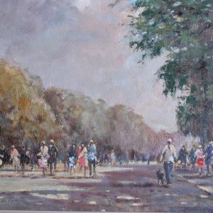 John Horwood. "Walking in Hyde Park". Oil Painting Landscape.